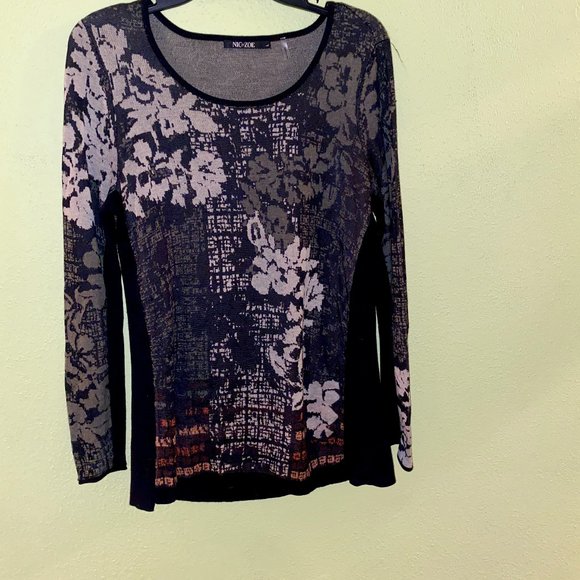 NIC+ZOE Women’s Large “Floral Vines” Lightweight SWEATER TOP, Rayon Cotton NICE - Picture 4 of 4